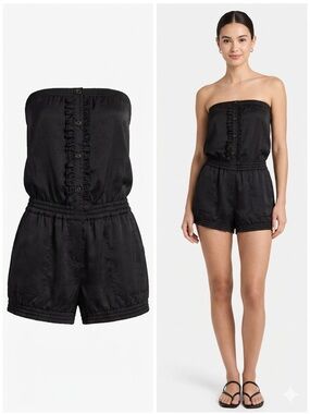 Brand 579 Black Strapless Button-Front Romper